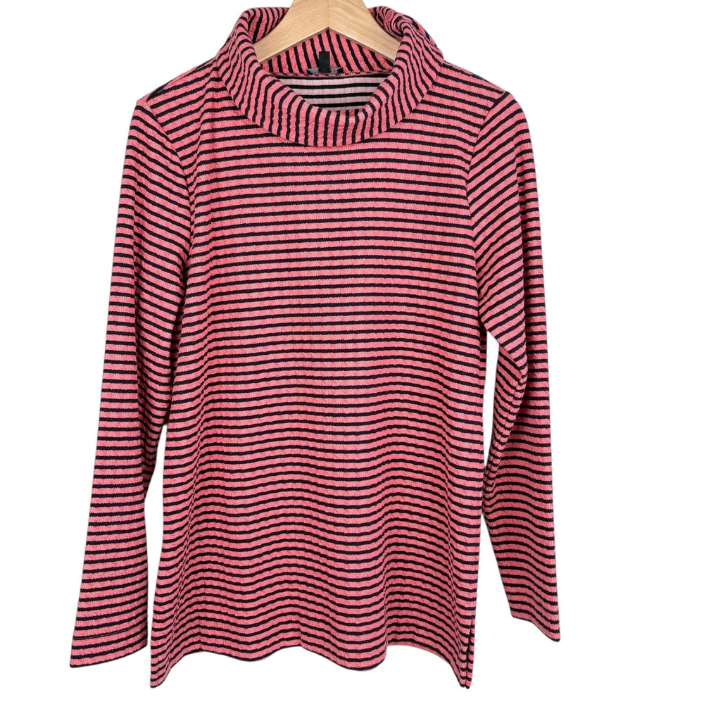 Talbots Pink Black Stripe Textured Turtleneck Long Sleeve Shirt Top‎ Womens Sz M